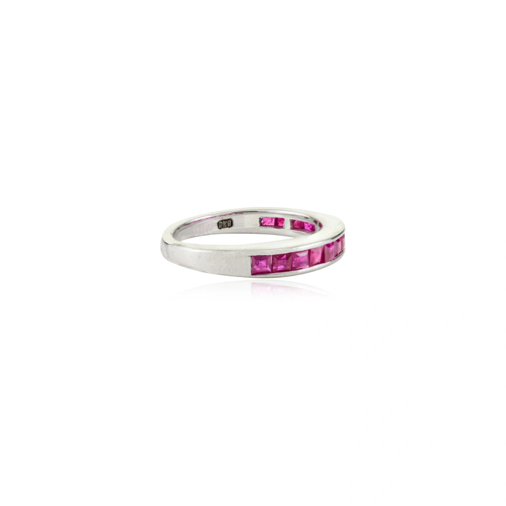 July Birthstone Natural Red Ruby Half Eternity Band Ring Latest Design 925 Solid Silver