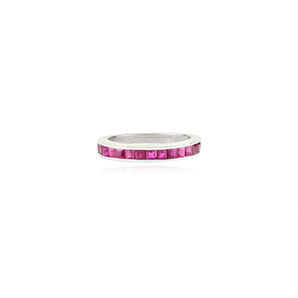 July Birthstone Natural Red Ruby Half Eternity Band Ring Latest Design 925 Solid Silver