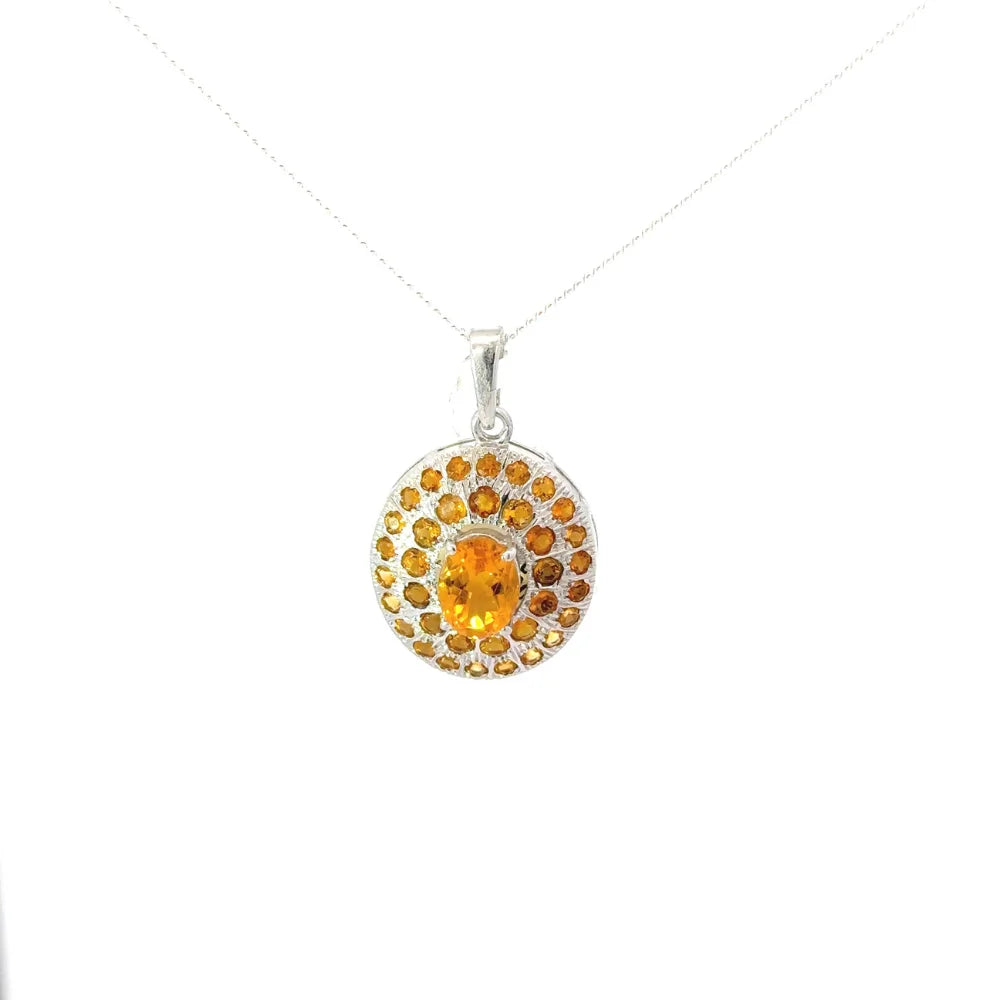 Fine Jewelry Natural Oval & Round Shape Citrine Gemstone Double Halo Pendant