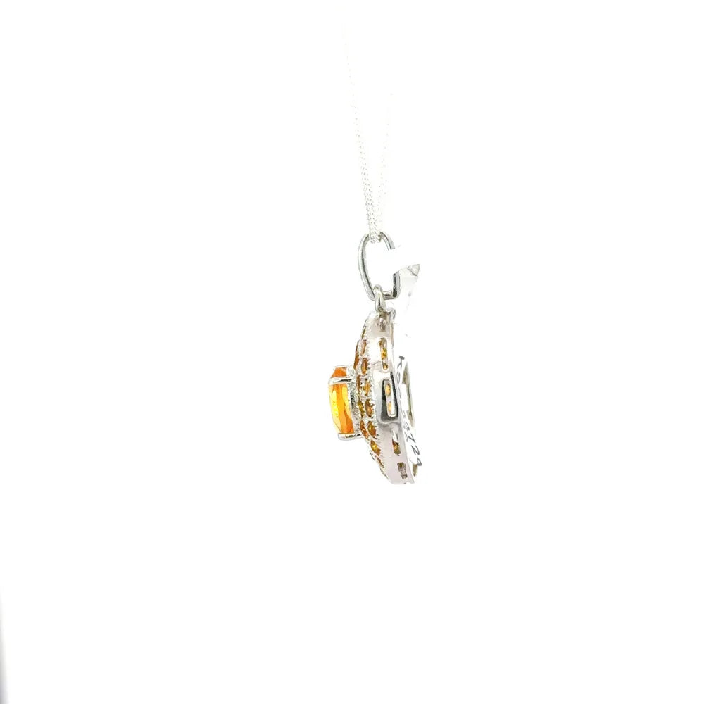 Fine Jewelry Natural Oval & Round Shape Citrine Gemstone Double Halo Pendant