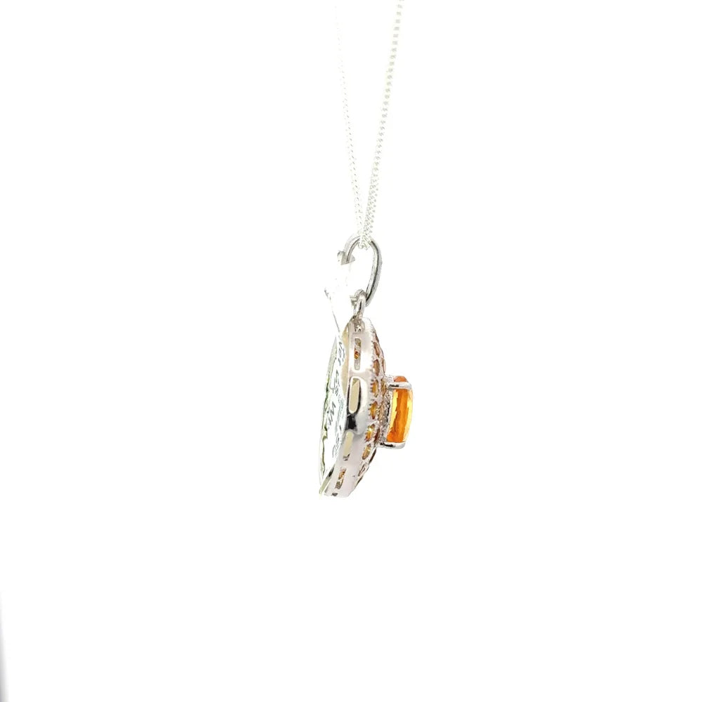 Fine Jewelry Natural Oval & Round Shape Citrine Gemstone Double Halo Pendant