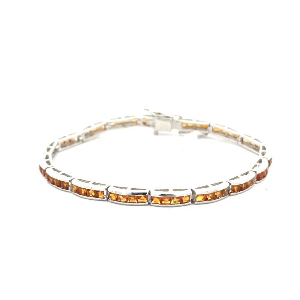 Square Cut Citrine Gemstone Tennis Bracelet For Daily Wear Pure 925 Sterling Silver