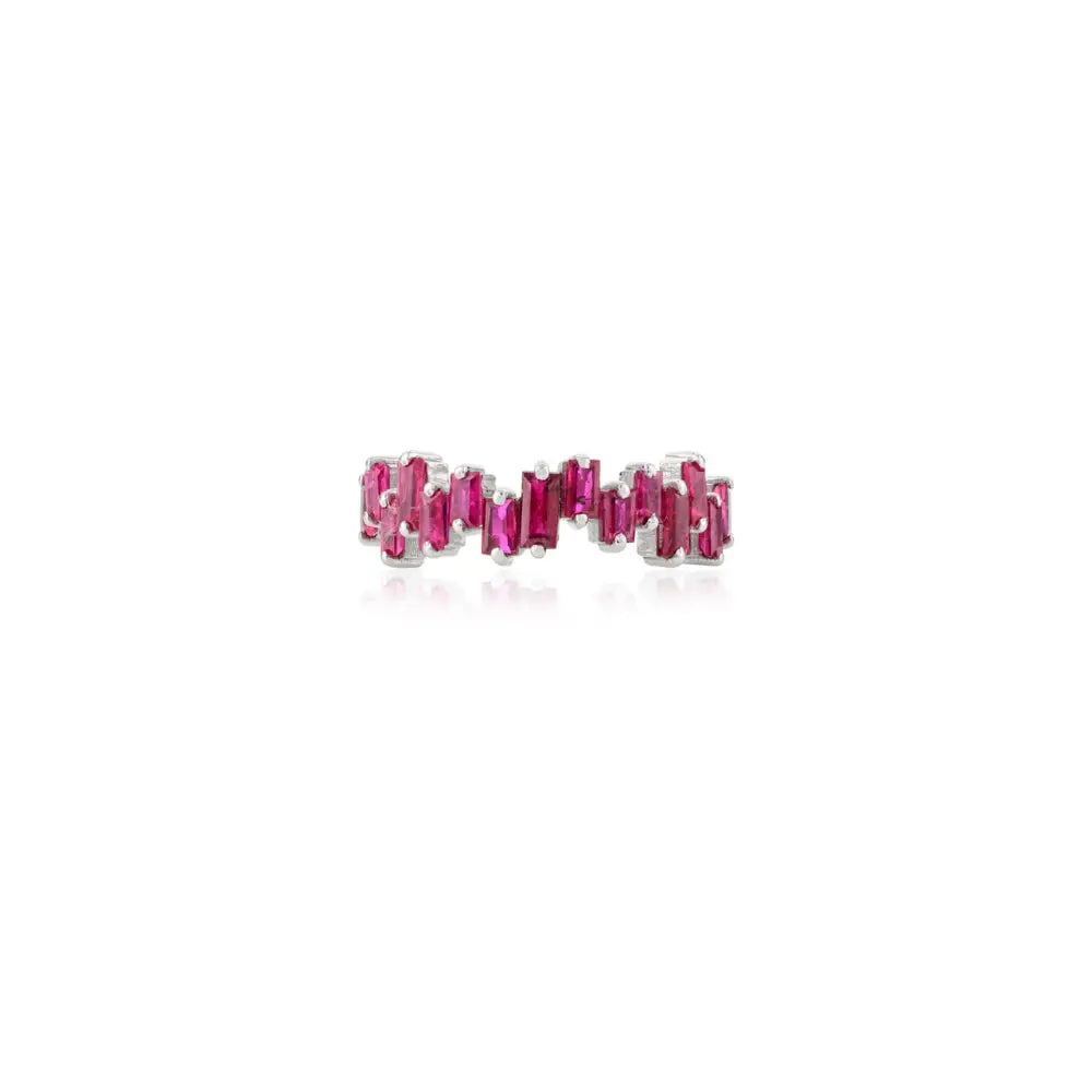 Baguette Shape Ruby Solid K14 White Gold Half Eternity Band Ring Fine Jewelry