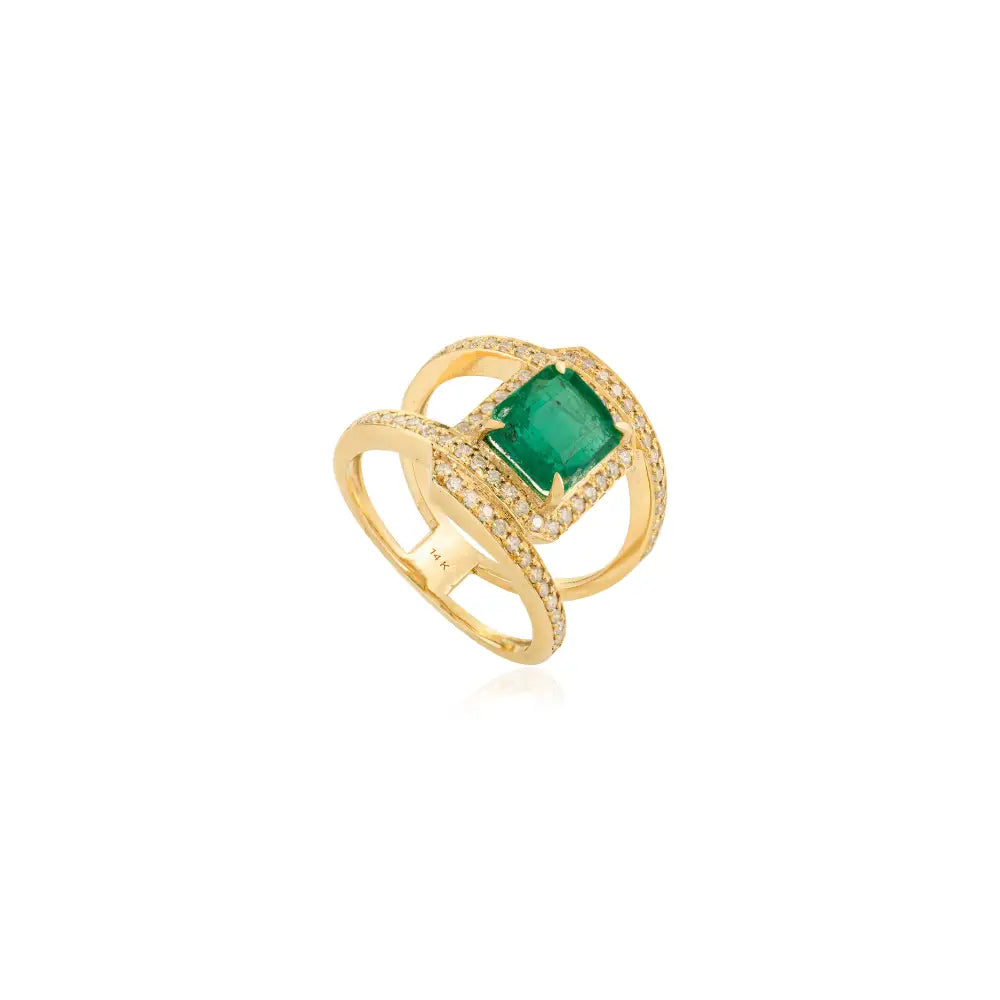 2 Ct. Emerald & Diamond Fine Split Shank Wedding Ring Wholesale 14K Yellow Gold New Jewelry