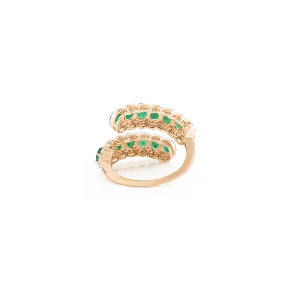 Zambian Emerald & Diamond Fine Bypass Ring 14K Real Yellow Gold Wedding Bridal Jewelry