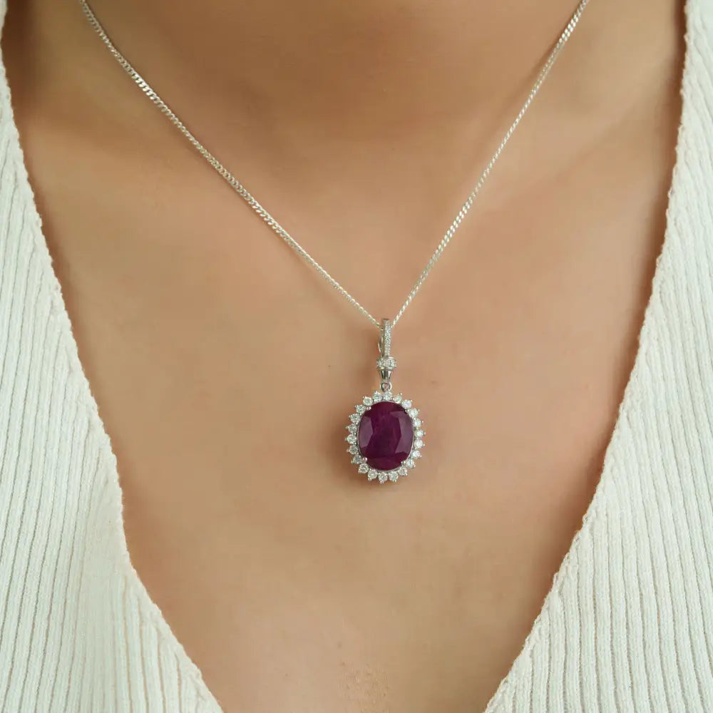 8.7ct. Ruby & Diamond Openable Cluster Pendant Statement Wedding Jewelry 14K White Gold