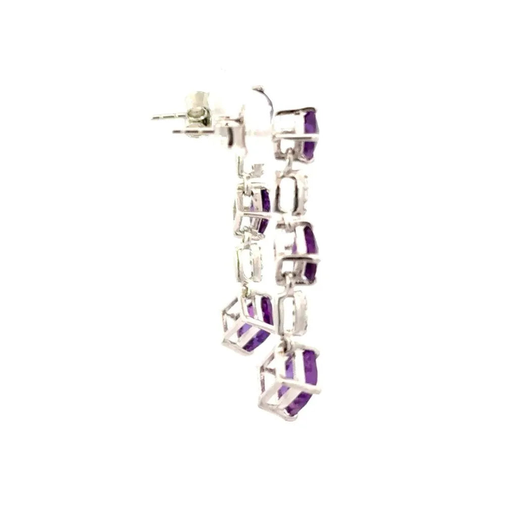 Exclusive Jewelry Square Shape Amethyst & American Diamond Dangle Earrings