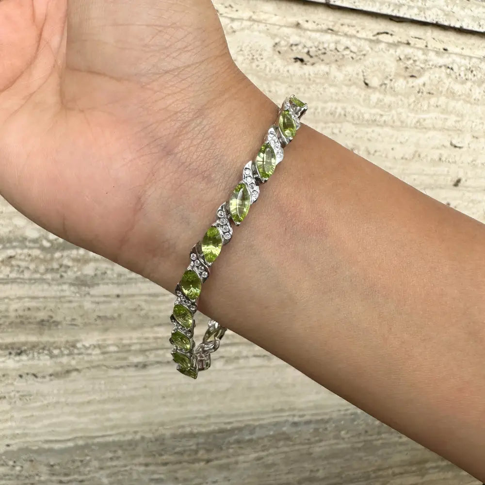 Stunning Explore Marquise Peridot & Round American Diamond Tennis Bracelet Birthday Gift For Her