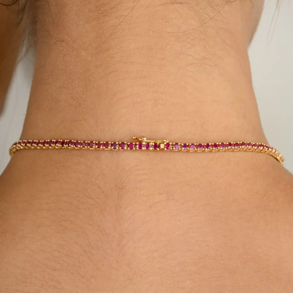 Bulk Jewelry 100% Authentic Round Cut Ruby K18 Yellow Gold Tennis Necklace