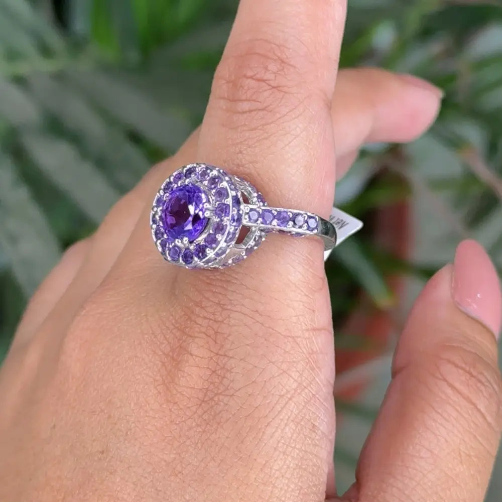 Round Cut Purple Amethyst 925 Silver Promise Ring Valentine's Day Gift Semi Precious Jewelry