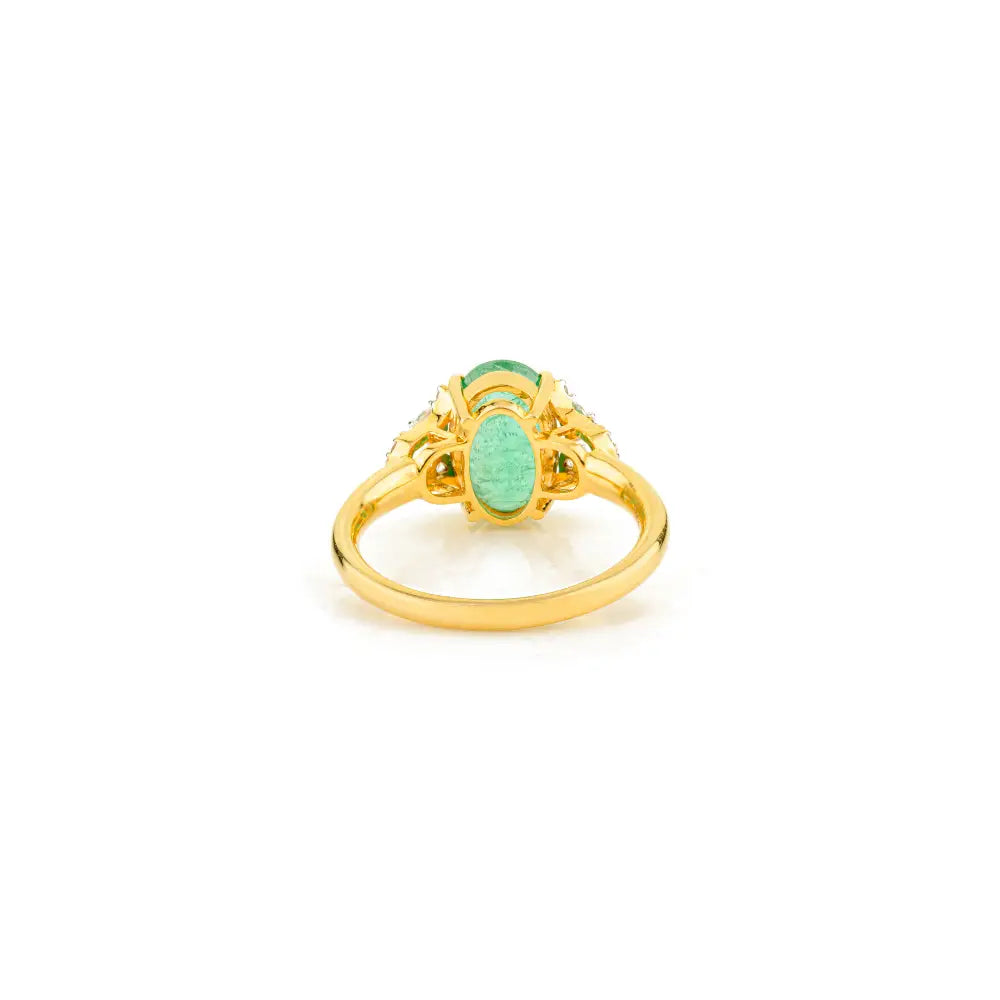 100% Authentic 14K Yellow Gold Oval Cut Emerald & Diamond Statement Ring Unisex