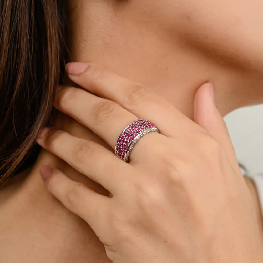 July Birthstone Fine Round Cut Ruby & Diamond Wedding Band Ring Valentine's Day Gift