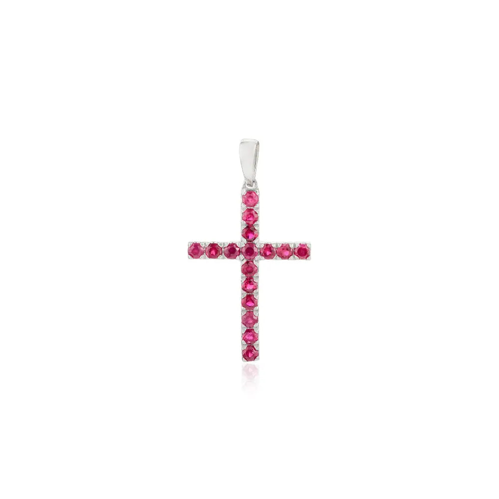 Precious Gemstone Real Ruby Cross Pendant Women's K18 White Gold Religious Jewelry
