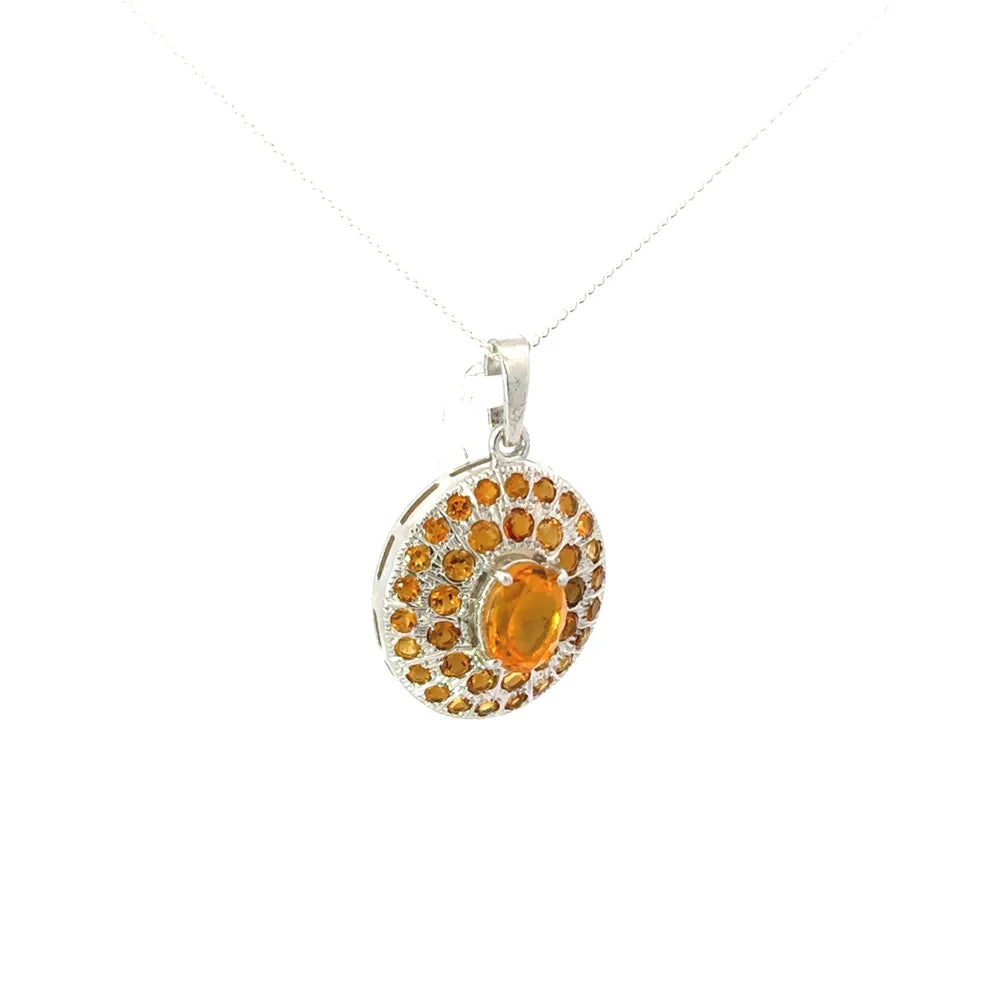 Fine Jewelry Natural Oval & Round Shape Citrine Gemstone Double Halo Pendant
