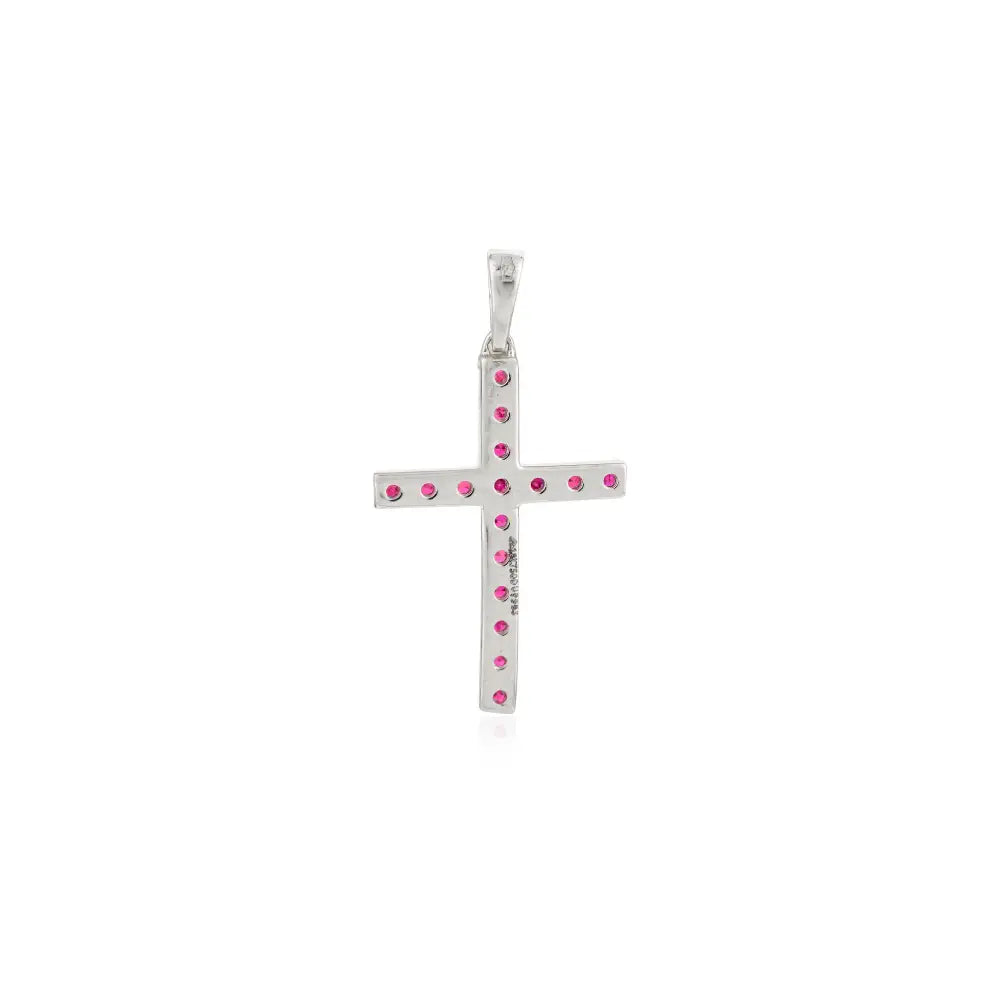 Precious Gemstone Real Ruby Cross Pendant Women's K18 White Gold Religious Jewelry