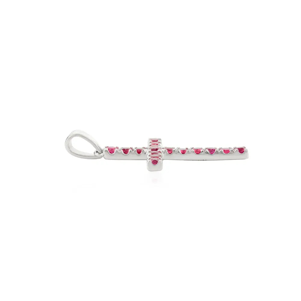 Precious Gemstone Real Ruby Cross Pendant Women's K18 White Gold Religious Jewelry