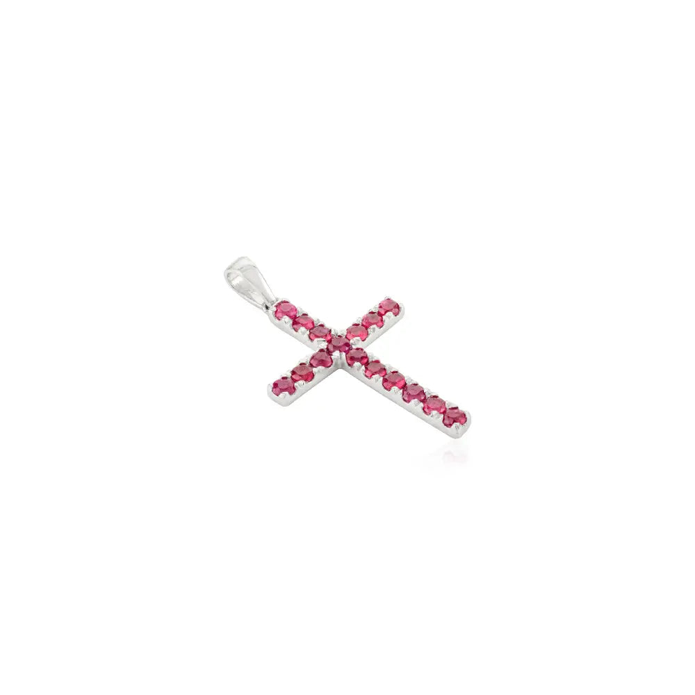 Precious Gemstone Real Ruby Cross Pendant Women's K18 White Gold Religious Jewelry