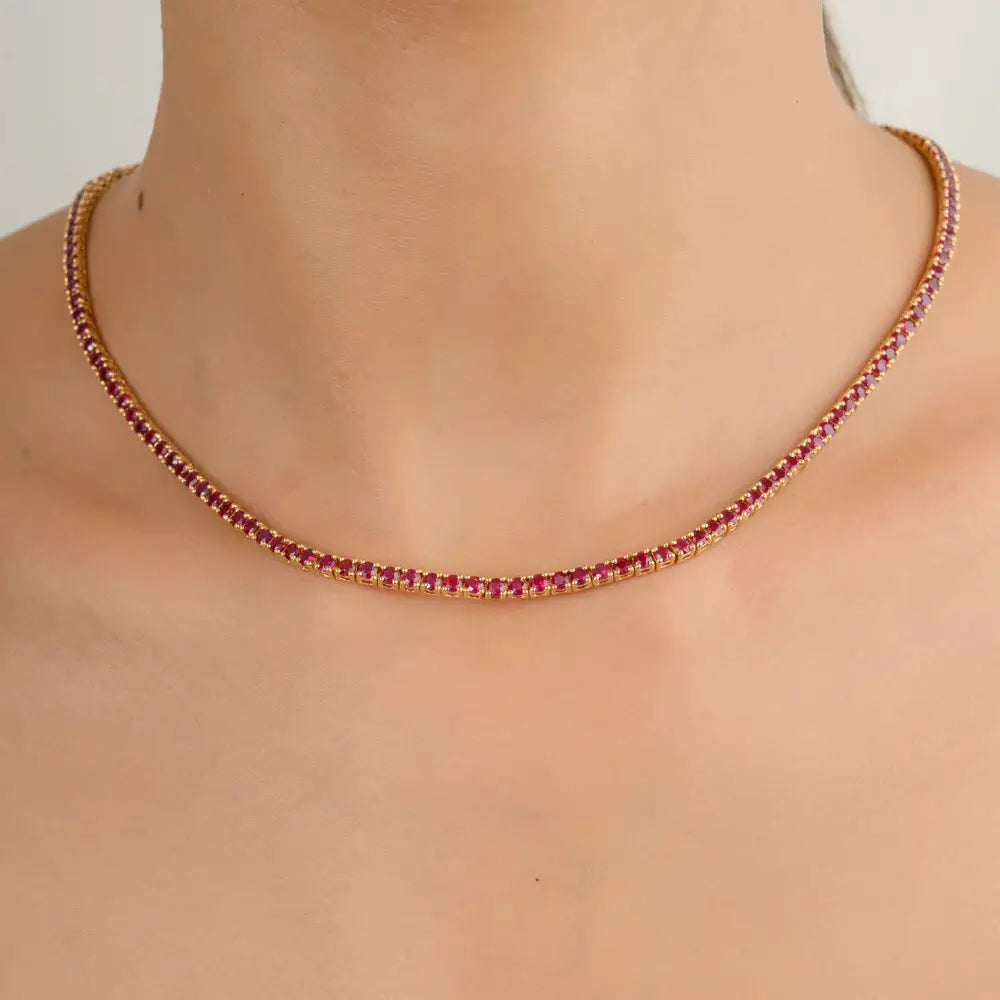 Bulk Jewelry 100% Authentic Round Cut Ruby K18 Yellow Gold Tennis Necklace