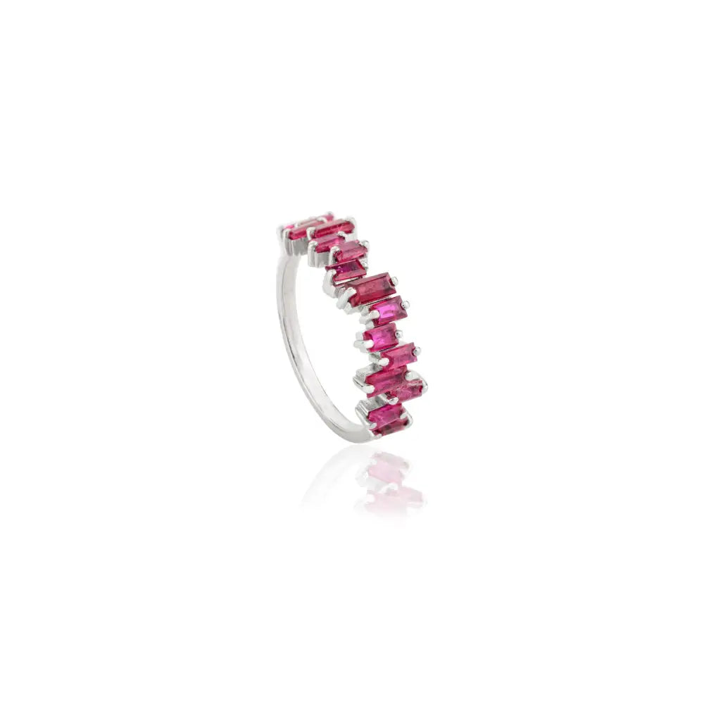 Baguette Shape Ruby Solid K14 White Gold Half Eternity Band Ring Fine Jewelry