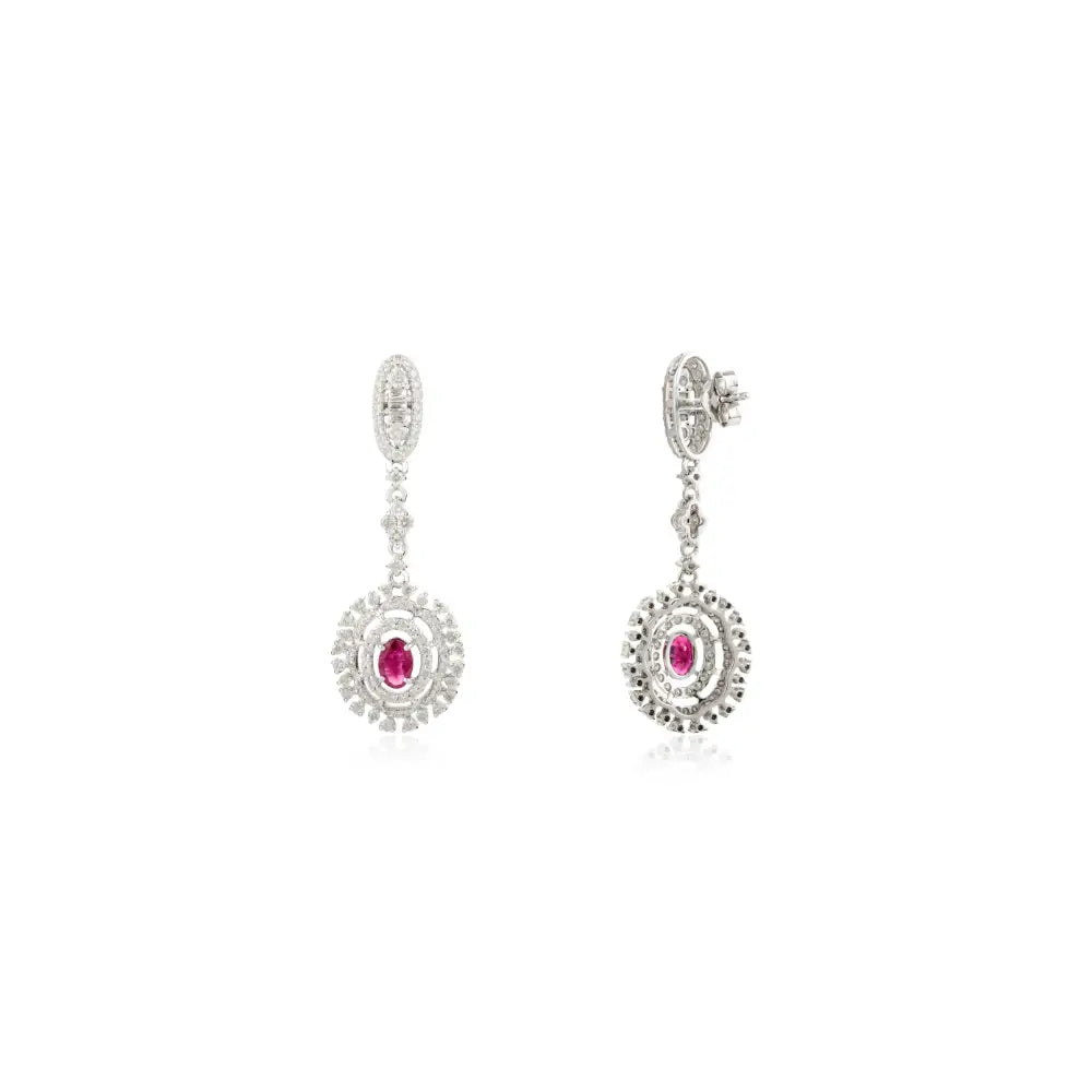Statement Jewelry Ruby & Diamond Bridal Dangle Earrings Pure 14K White Gold Wholesale Price