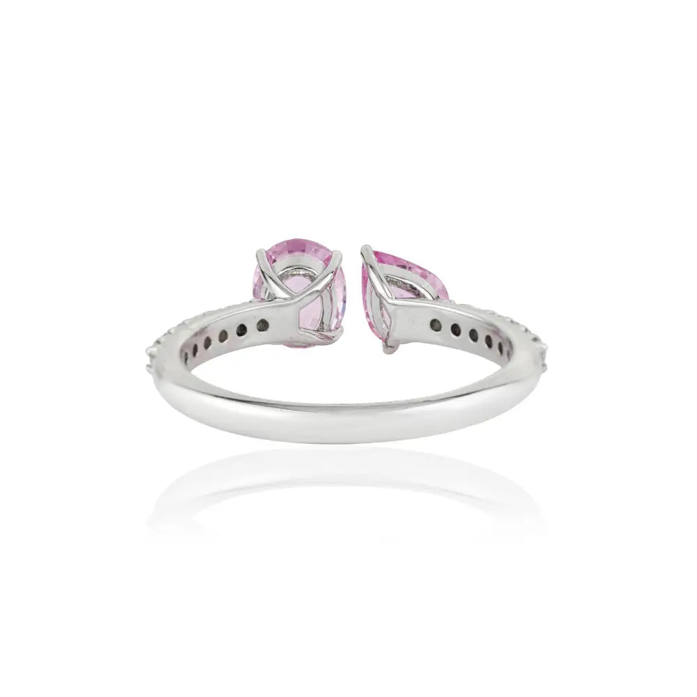 Best Selling Pink Sapphire & Diamond Pure 14K White Gold Toi et Moi Open Stackable Ring