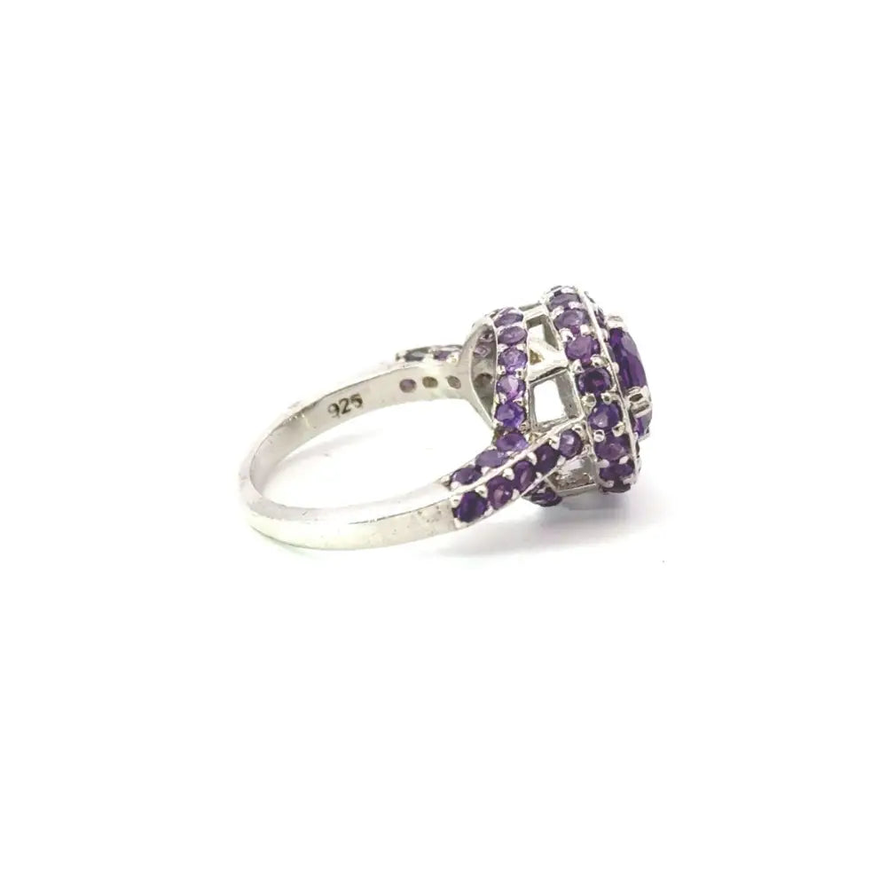 Round Cut Purple Amethyst 925 Silver Promise Ring Valentine's Day Gift Semi Precious Jewelry