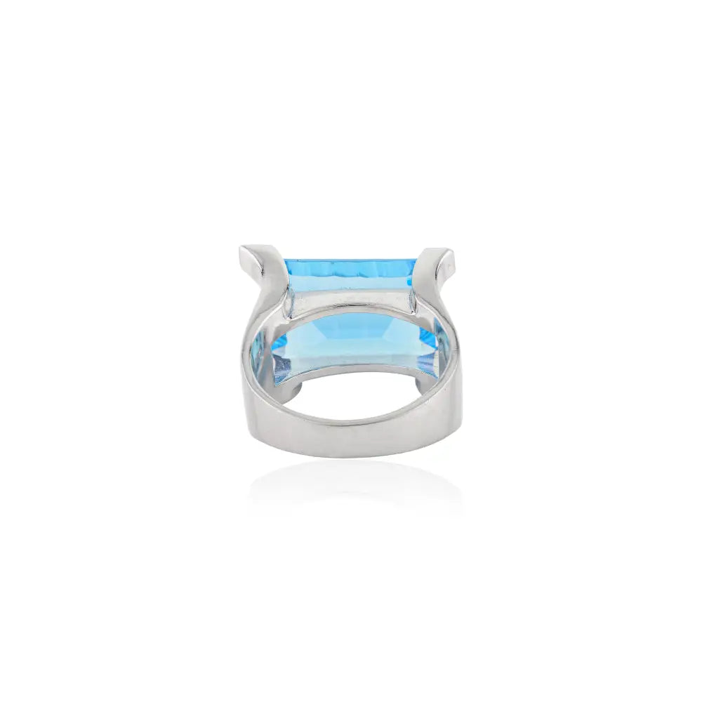 Luxury Wholesale Blue Topaz & Diamond Cocktail Ring Solid K18 White Gold Trending Jewelry