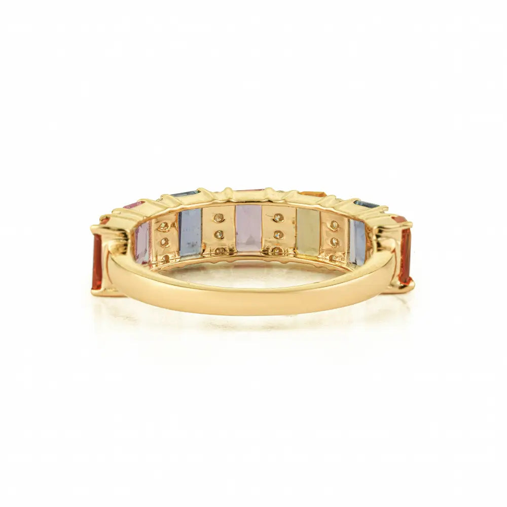 Trending Multi Sapphire & Diamond K14 Yellow Gold Half Eternity Band Ring Custom Jewelry