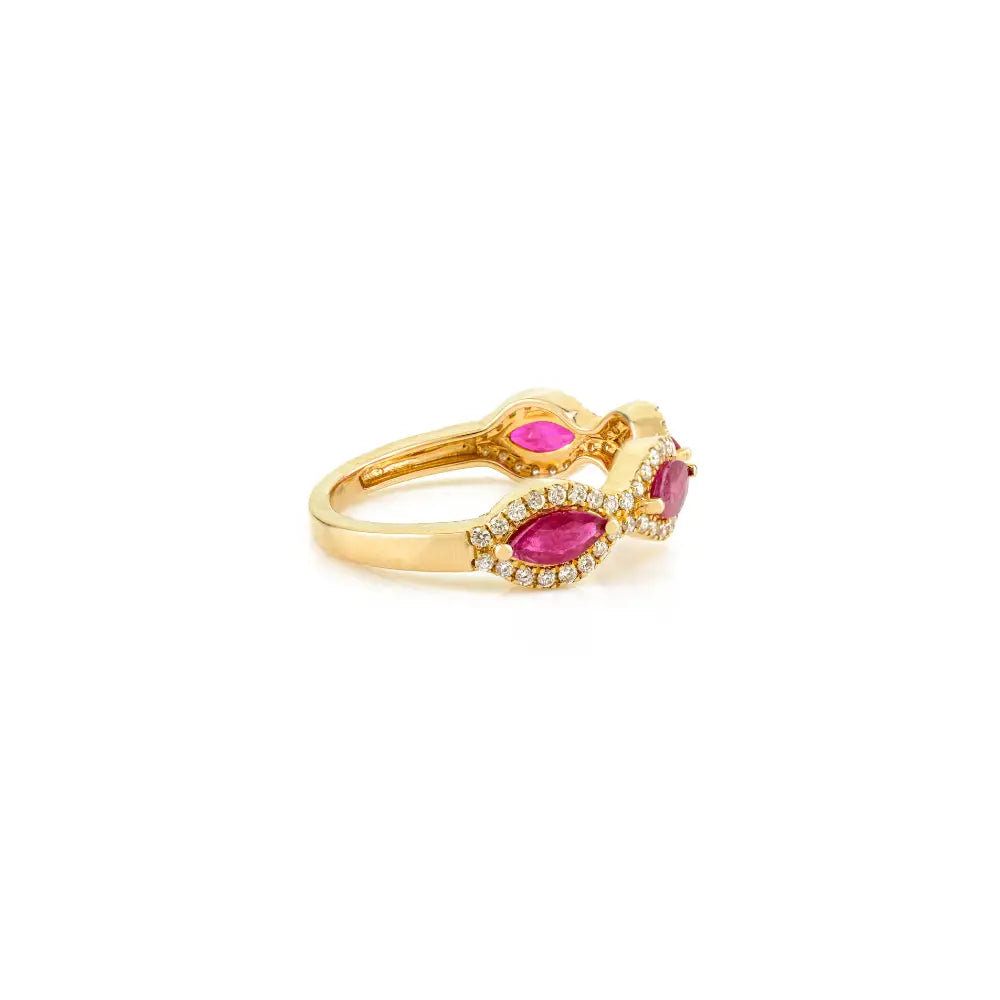 Best Selling Ruby & Diamond Half Eternity Band Ring Real K14 Yellow Gold Unique Jewelry