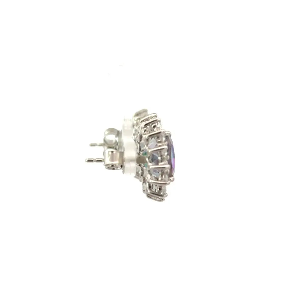 925 Sterling Silver Mystic Topaz & American Diamond Halo Stud Earrings Handmade Fine Jewelry