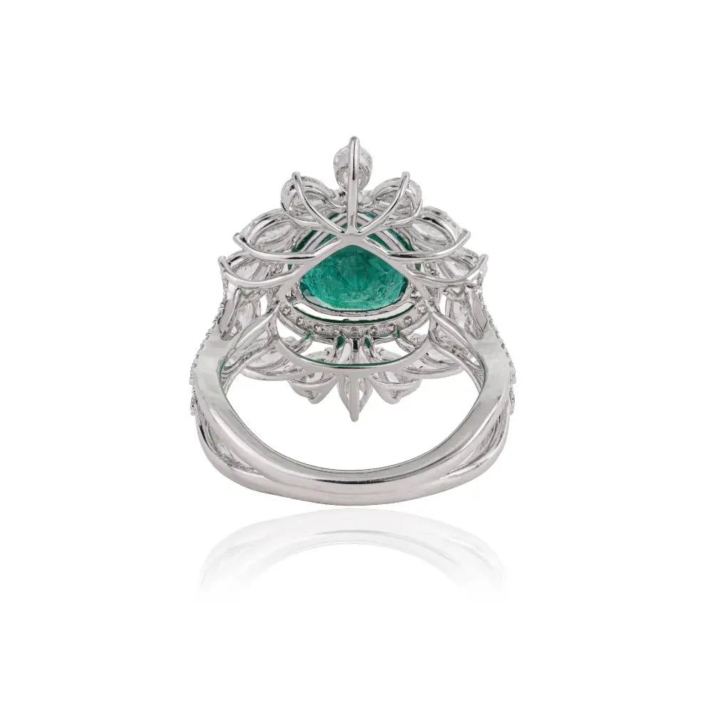 Luxurious Emerald & Diamond 18K White Gold Bold Statement Ring Bridal Wedding Jewelry