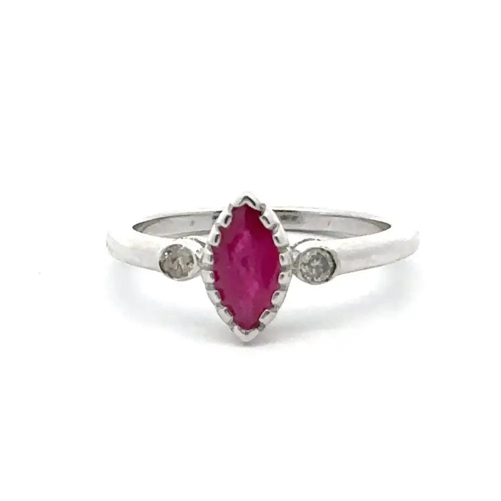 Marquise Shape Ruby & Round Cut American Diamond Single Stone Ring For Valentine's Day Gift