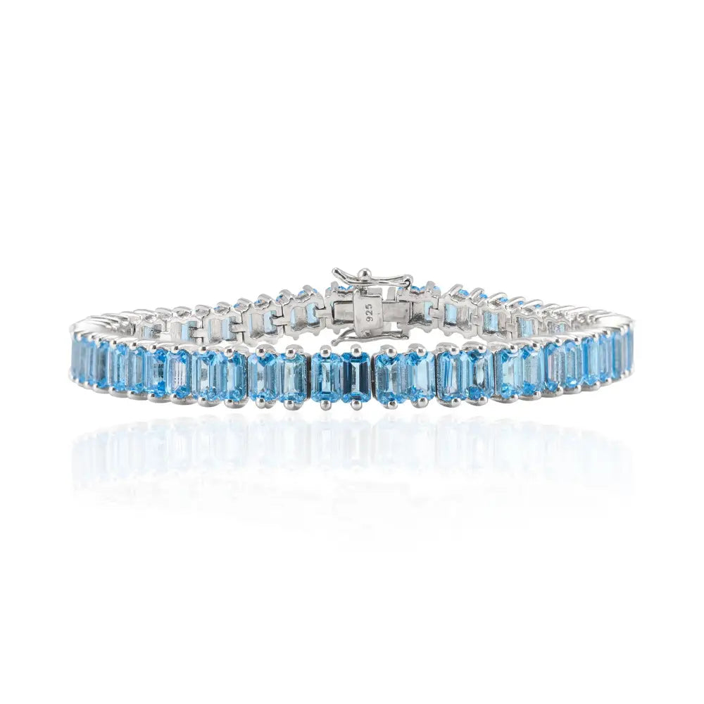 925 Solid Silver Baguette Blue Topaz Stackable Tennis Bracelet Bulk Order In 925 Sterling Silver