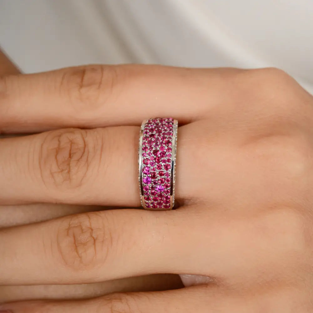 July Birthstone Fine Round Cut Ruby & Diamond Wedding Band Ring Valentine's Day Gift