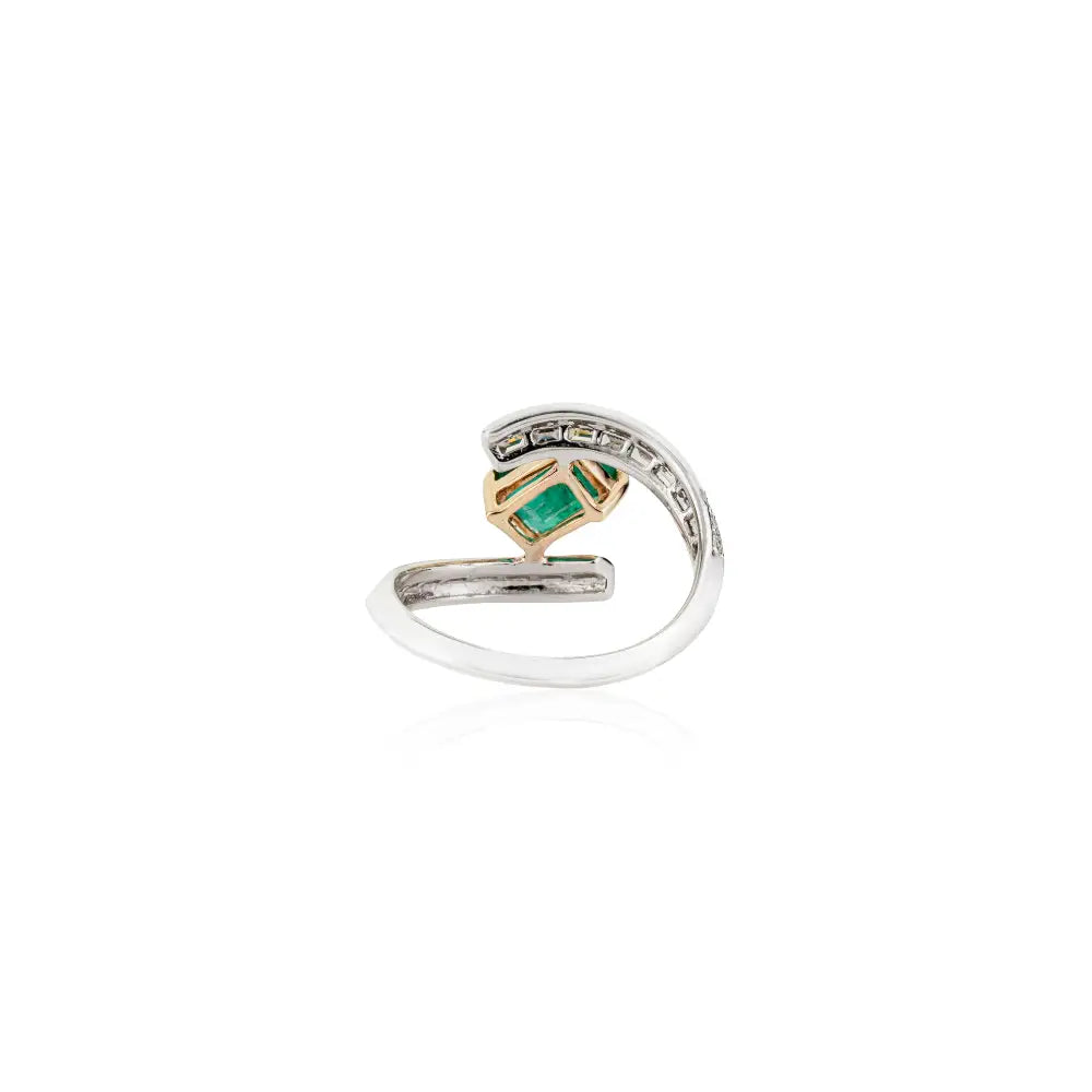 18K Solid Two Tone Gold Zambian Emerald & Diamond Statement Ring Handmade Jewelry