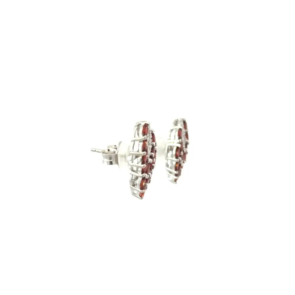 High Grade Natural Garnet & American Diamond Stud Earrings For Anniversary Gift Prong Setting