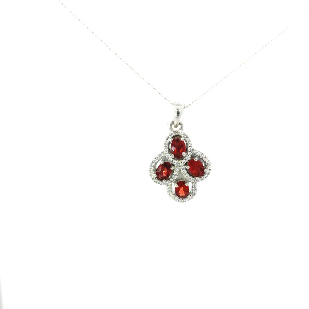 Custom Made Natural Red Garnet & American Diamond Statement Pendant For Valentine Day Gift