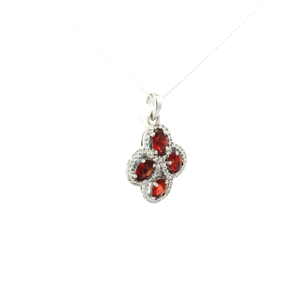 Custom Made Natural Red Garnet & American Diamond Statement Pendant For Valentine Day Gift