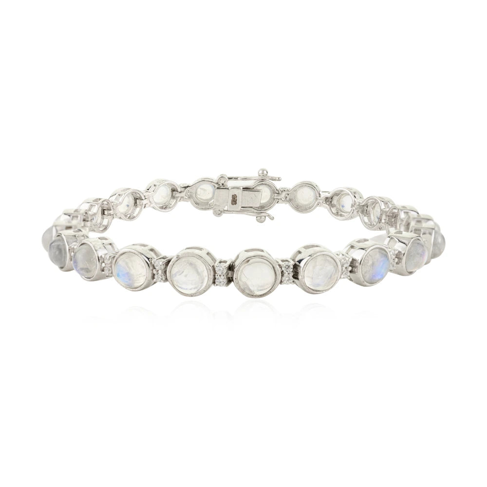 Wholesale Item In Bulk Handmade Real Moonstone & American Diamond Stackable Bracelet Explore Stunning