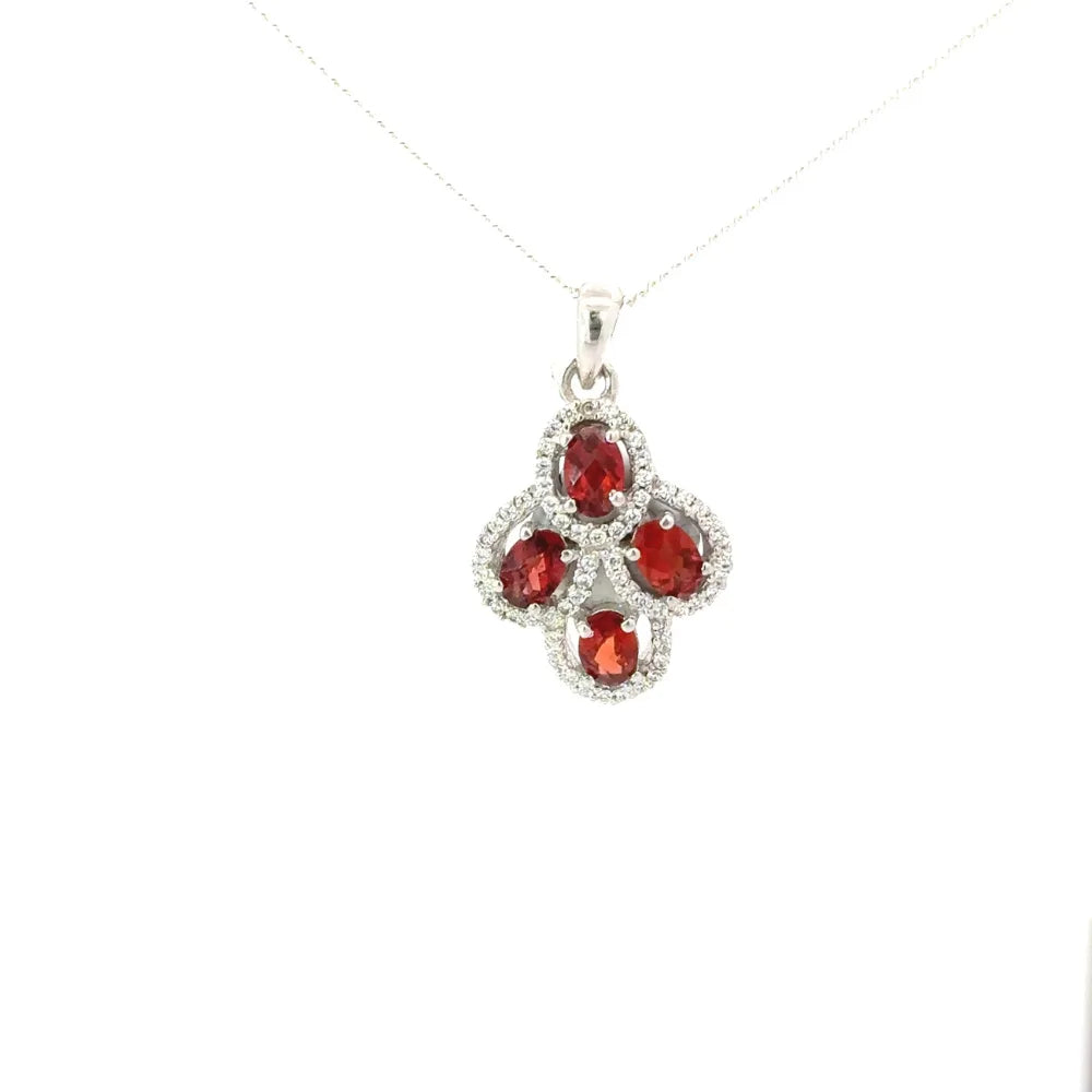 Custom Made Natural Red Garnet & American Diamond Statement Pendant For Valentine Day Gift