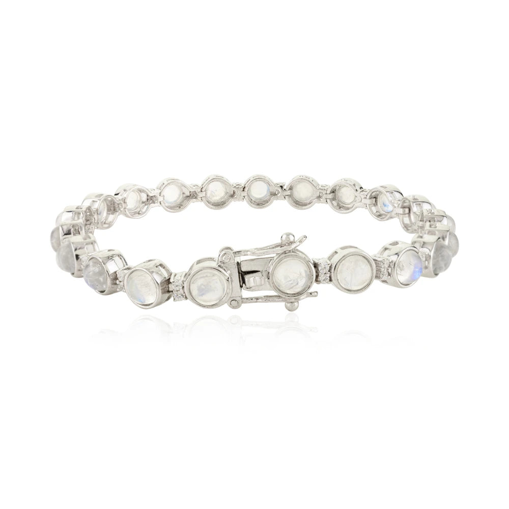 Wholesale Item In Bulk Handmade Real Moonstone & American Diamond Stackable Bracelet Explore Stunning