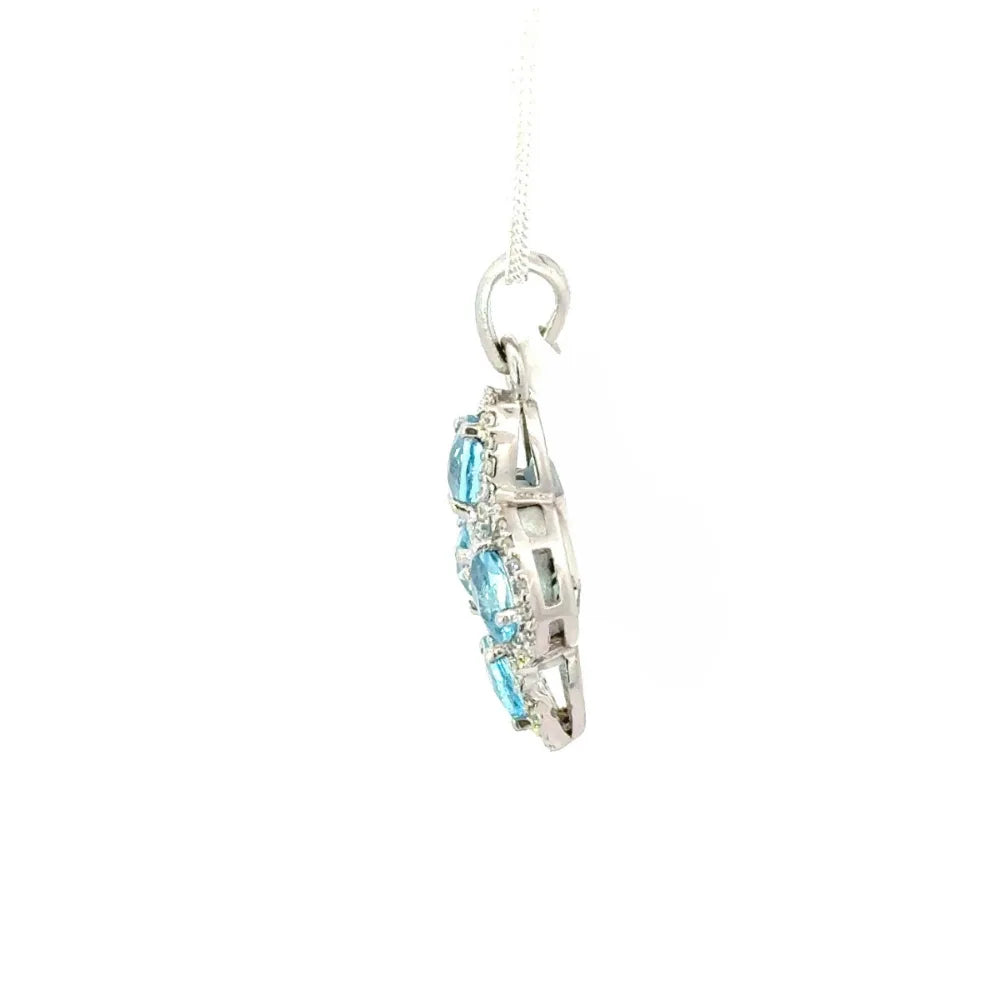 Elegant Jewelry Natural Oval Shape Blue Topaz & American Diamond Gemstone Statement Pendant