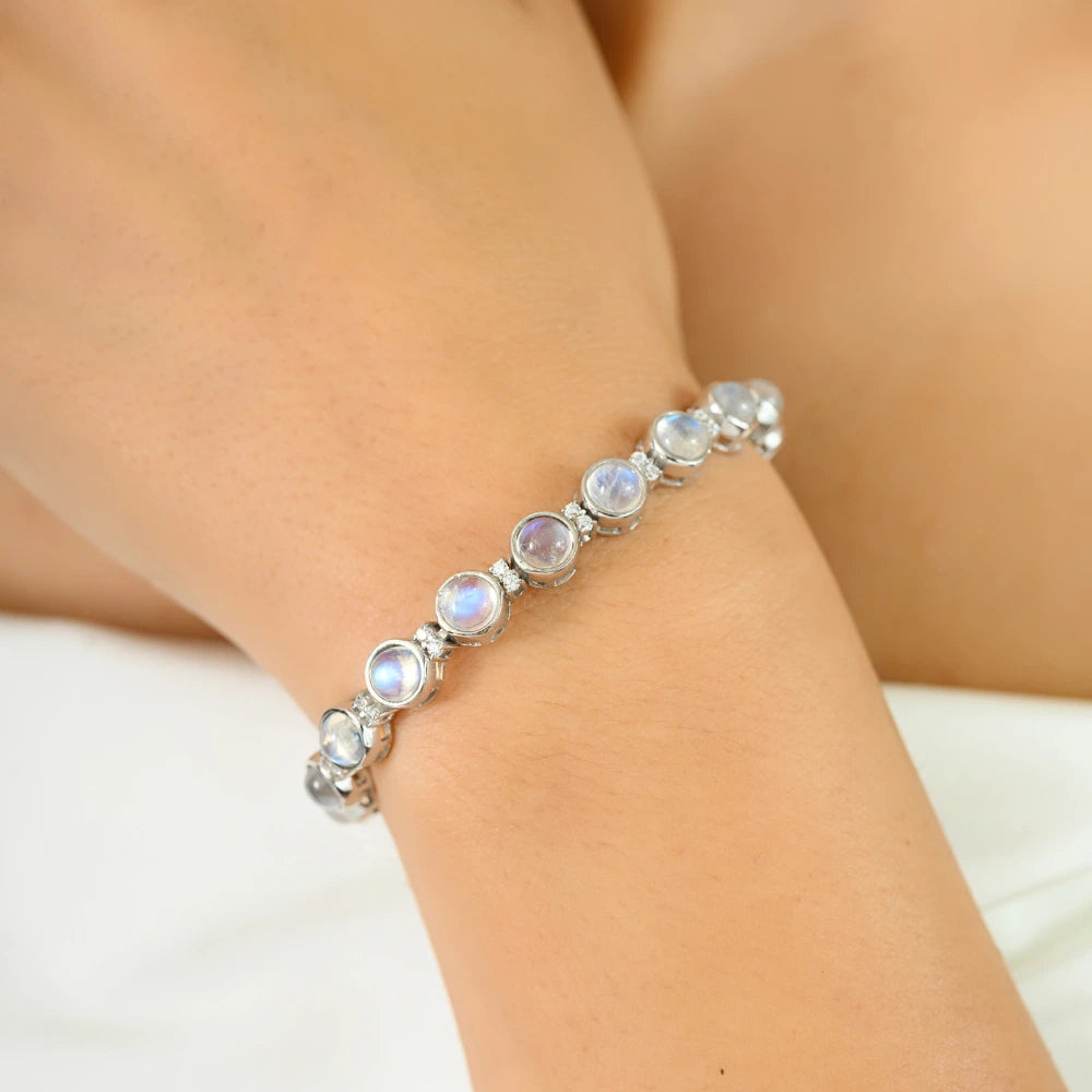 Wholesale Item In Bulk Handmade Real Moonstone & American Diamond Stackable Bracelet Explore Stunning