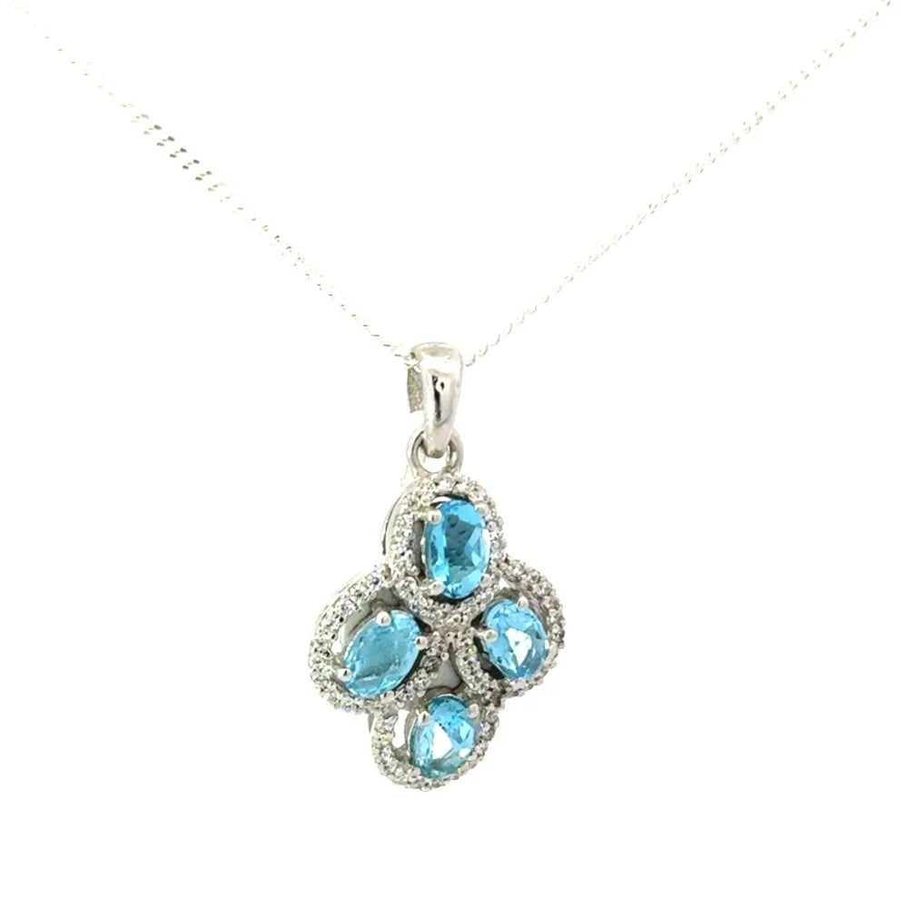 Elegant Jewelry Natural Oval Shape Blue Topaz & American Diamond Gemstone Statement Pendant