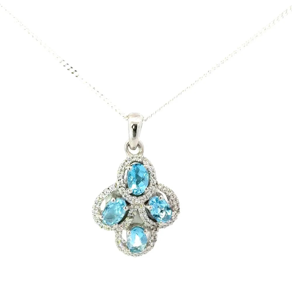 Elegant Jewelry Natural Oval Shape Blue Topaz & American Diamond Gemstone Statement Pendant