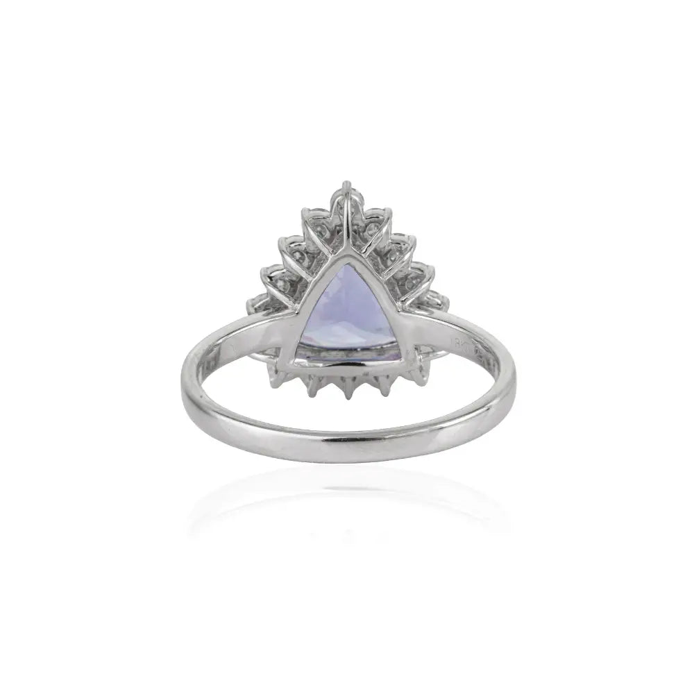 Customized Trillion Cut Tanzanite & Diamond Cluster Ring 18K White Gold Jewelry Supplier