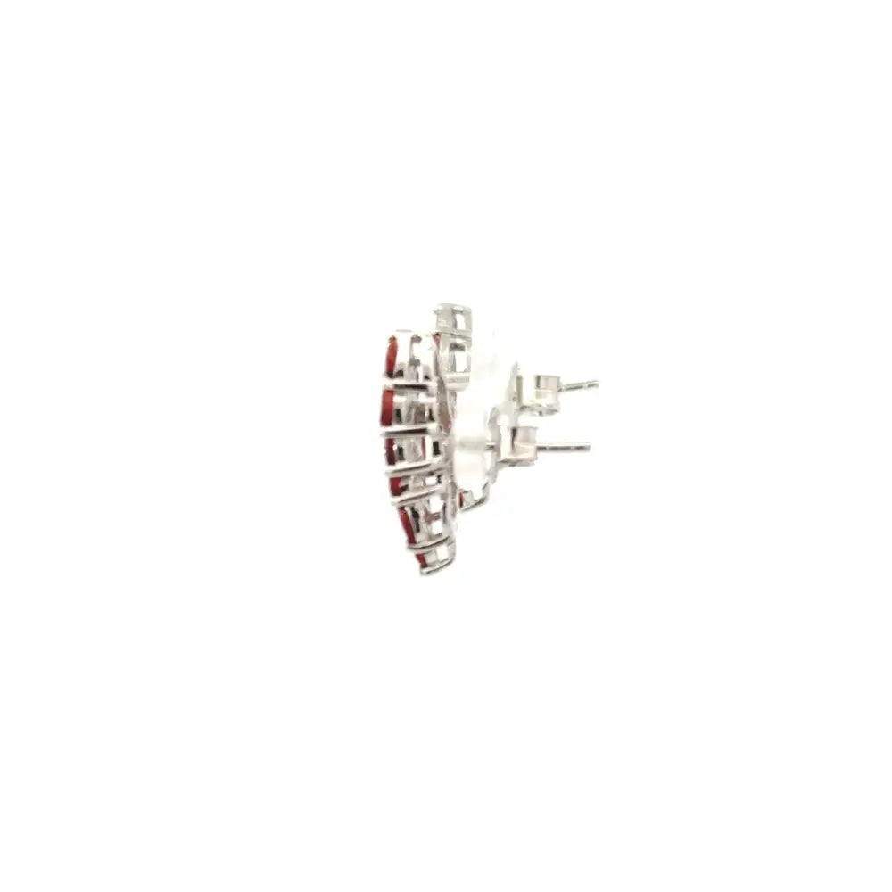 High Grade Natural Garnet & American Diamond Stud Earrings For Anniversary Gift Prong Setting