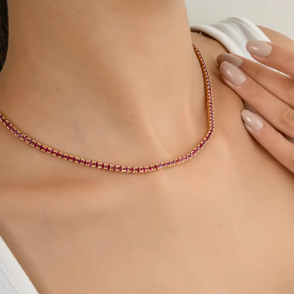 Bulk Jewelry 100% Authentic Round Cut Ruby K18 Yellow Gold Tennis Necklace