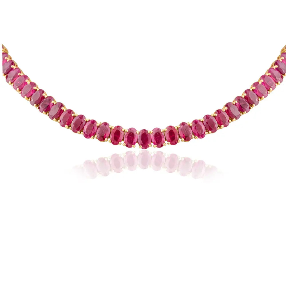 Birthstone Jewelry Oval Cut Ruby July Birthstone Real Yellow Gold Tennis Necklace