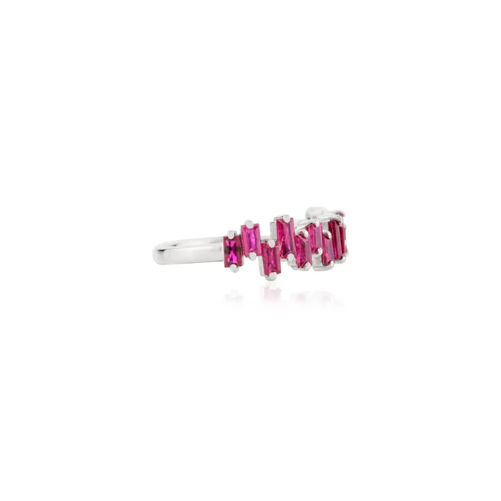 Baguette Shape Ruby Solid K14 White Gold Half Eternity Band Ring Fine Jewelry